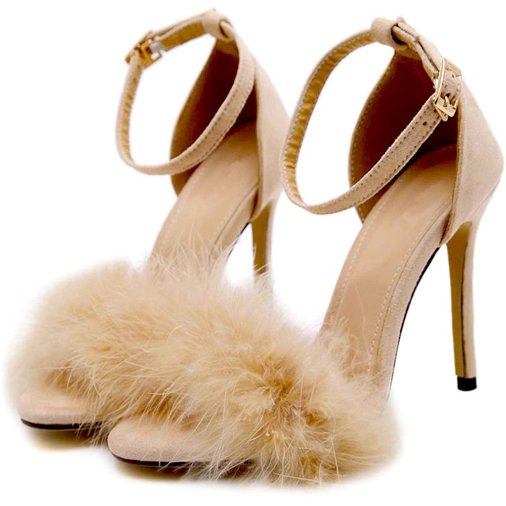 Feather Open Toe High Heel